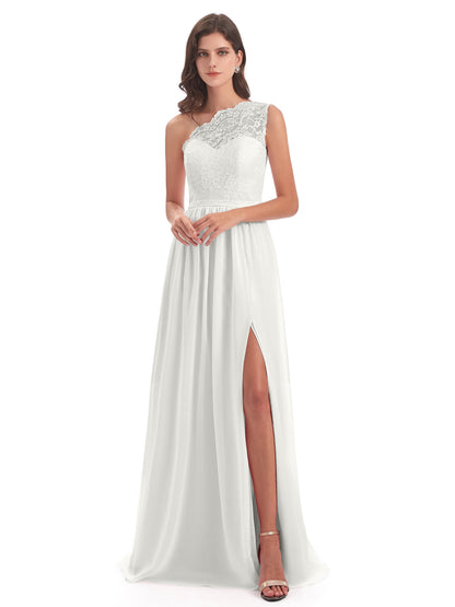 Kaiya One Shoulder Split Lace Long Bridesmaid Dresses