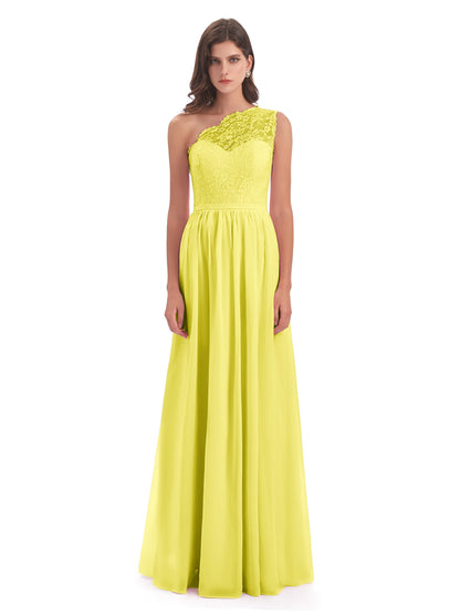 Kaiya One Shoulder Split Lace Long Bridesmaid Dresses
