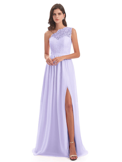 Kaiya One Shoulder Split Lace Long Bridesmaid Dresses