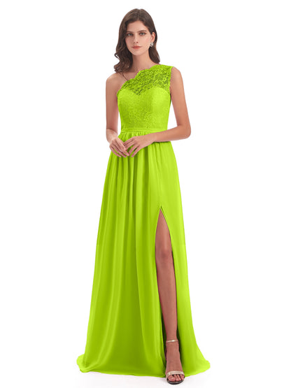 Kaiya One Shoulder Split Lace Long Bridesmaid Dresses
