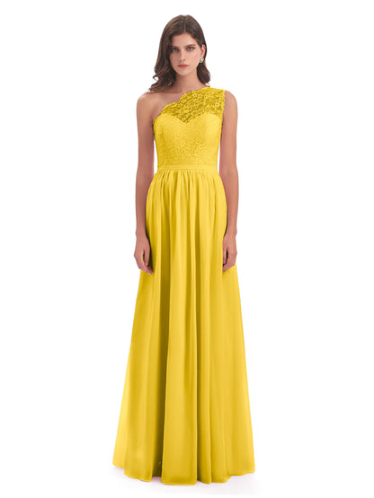 Kaiya One Shoulder Split Lace Long Bridesmaid Dresses