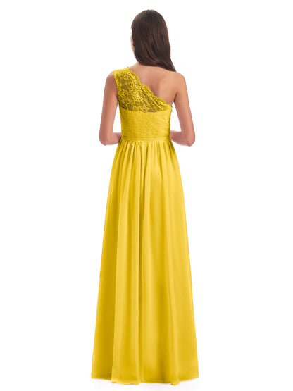 Kaiya One Shoulder Split Lace Long Bridesmaid Dresses