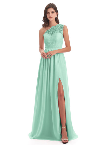 Kaiya One Shoulder Split Lace Long Bridesmaid Dresses
