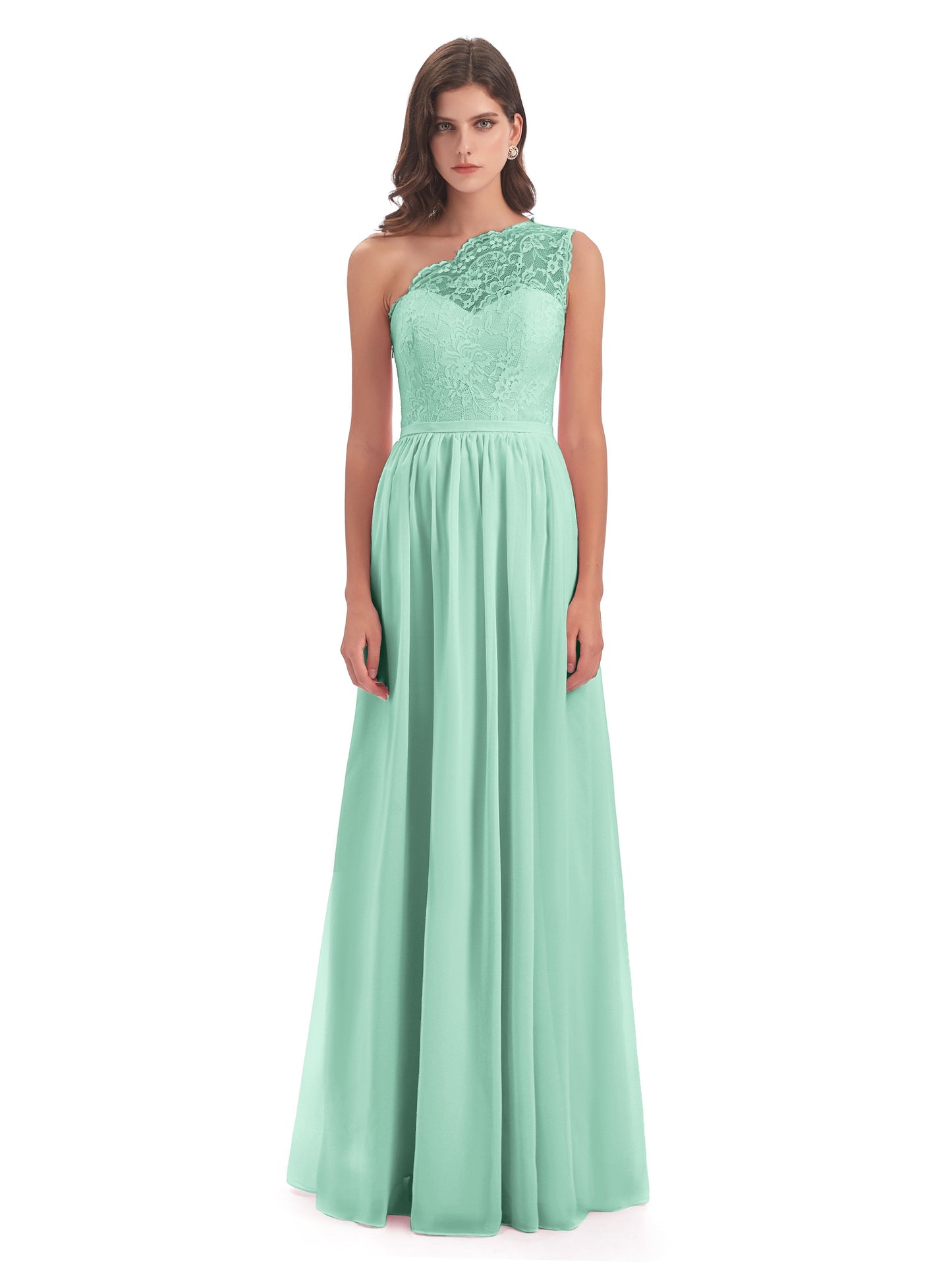 Kaiya One Shoulder Split Lace Long Bridesmaid Dresses