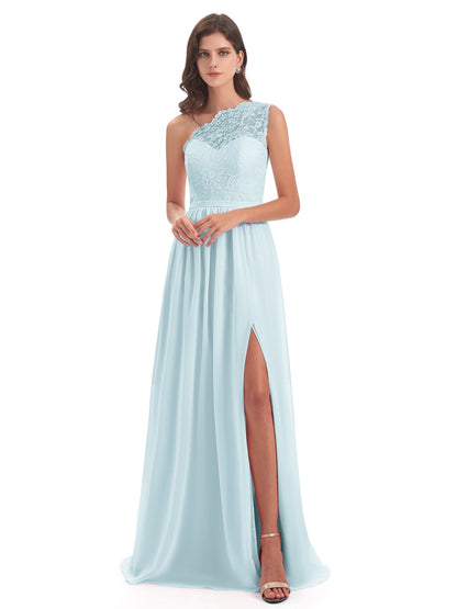 Kaiya One Shoulder Split Lace Long Bridesmaid Dresses
