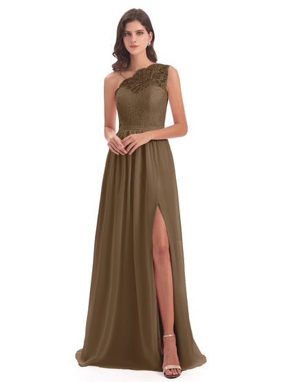 Kaiya One Shoulder Split Lace Long Bridesmaid Dresses