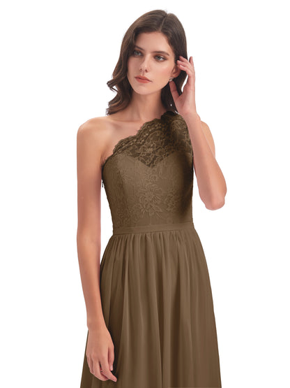 Kaiya One Shoulder Split Lace Long Bridesmaid Dresses