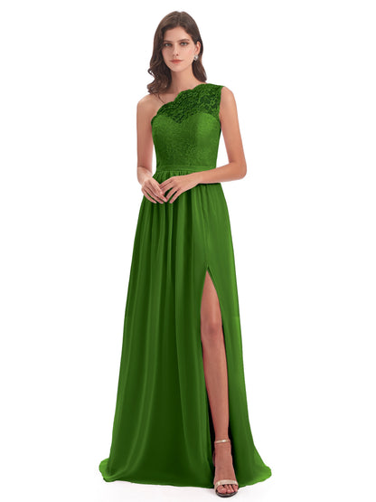 Kaiya One Shoulder Split Lace Long Bridesmaid Dresses
