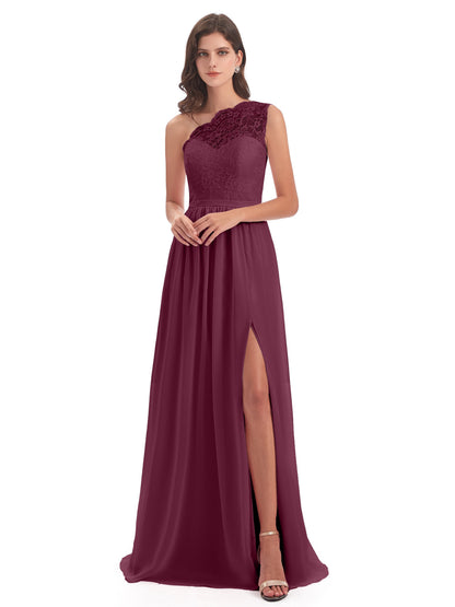Kaiya One Shoulder Split Lace Long Bridesmaid Dresses