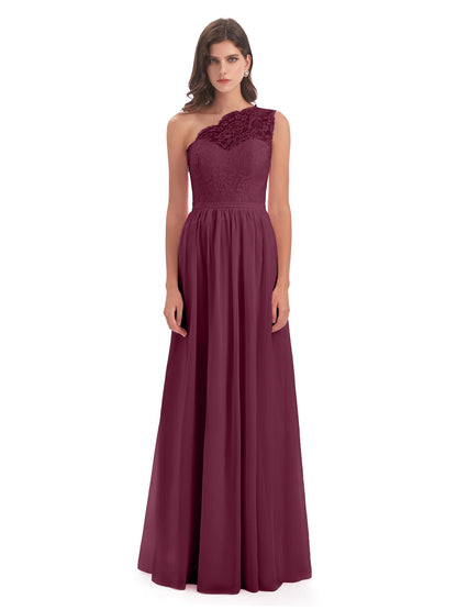 Kaiya One Shoulder Split Lace Long Bridesmaid Dresses