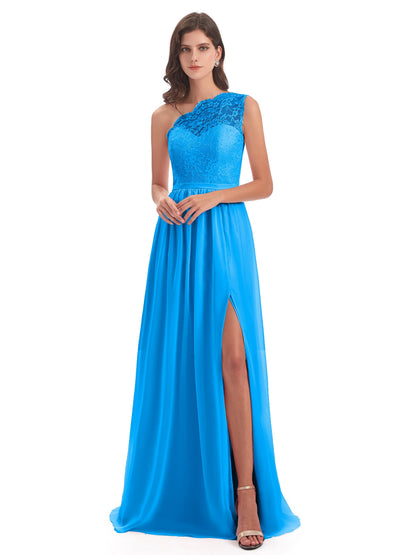 Kaiya One Shoulder Split Lace Long Bridesmaid Dresses