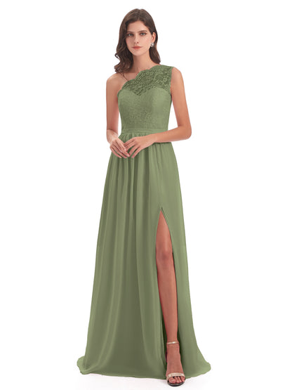 Kaiya One Shoulder Split Lace Long Bridesmaid Dresses