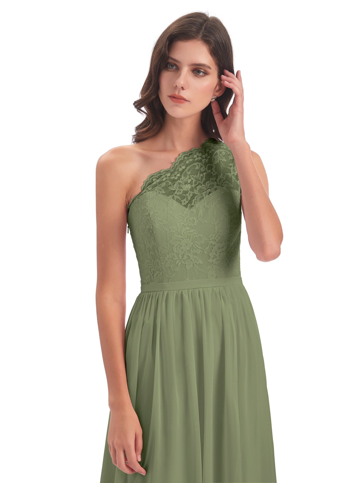 Kaiya One Shoulder Split Lace Long Bridesmaid Dresses