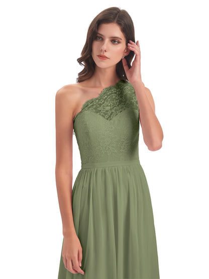 Kaiya One Shoulder Split Lace Long Bridesmaid Dresses