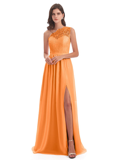 Kaiya One Shoulder Split Lace Long Bridesmaid Dresses