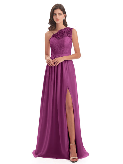 Kaiya One Shoulder Split Lace Long Bridesmaid Dresses