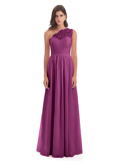Kaiya One Shoulder Split Lace Long Bridesmaid Dresses