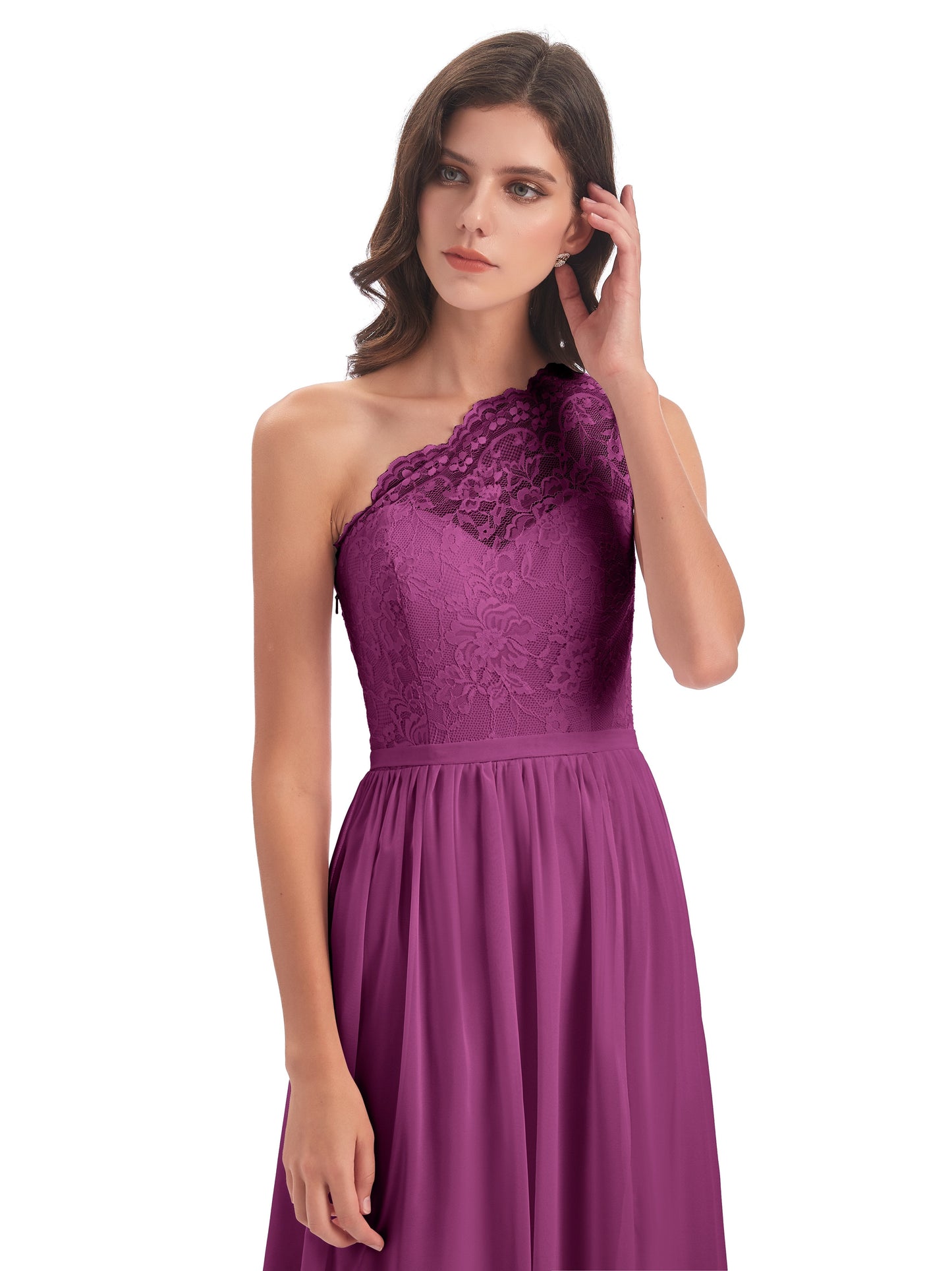 Kaiya One Shoulder Split Lace Long Bridesmaid Dresses