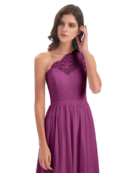 Kaiya One Shoulder Split Lace Long Bridesmaid Dresses