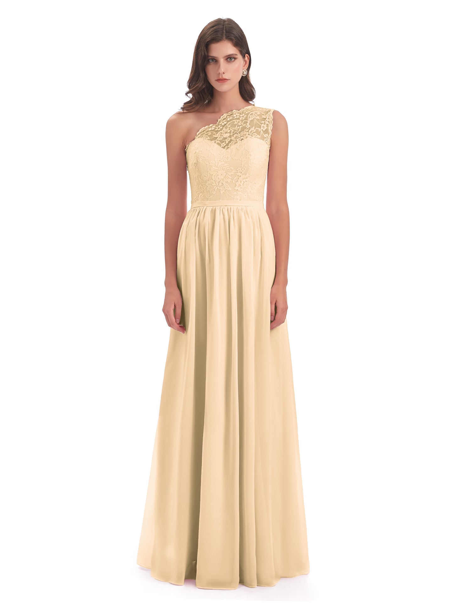 Kaiya One Shoulder Split Lace Long Bridesmaid Dresses