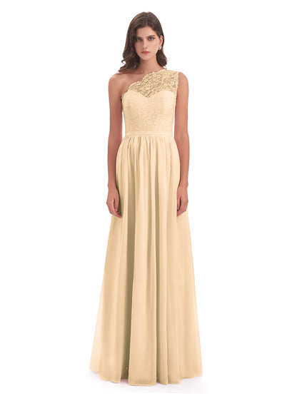Kaiya One Shoulder Split Lace Long Bridesmaid Dresses