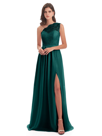 Kaiya One Shoulder Split Lace Long Bridesmaid Dresses