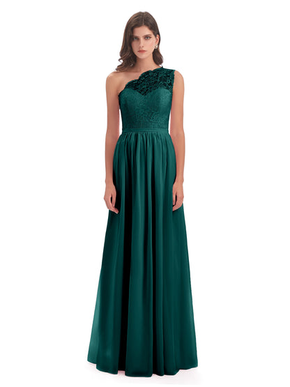 Kaiya One Shoulder Split Lace Long Bridesmaid Dresses