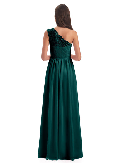 Kaiya One Shoulder Split Lace Long Bridesmaid Dresses