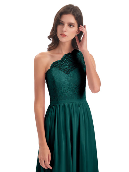 Kaiya One Shoulder Split Lace Long Bridesmaid Dresses