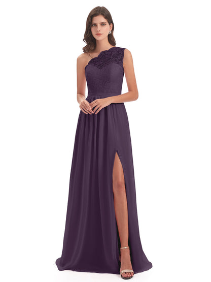 Kaiya One Shoulder Split Lace Long Bridesmaid Dresses