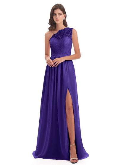 Kaiya One Shoulder Split Lace Long Bridesmaid Dresses