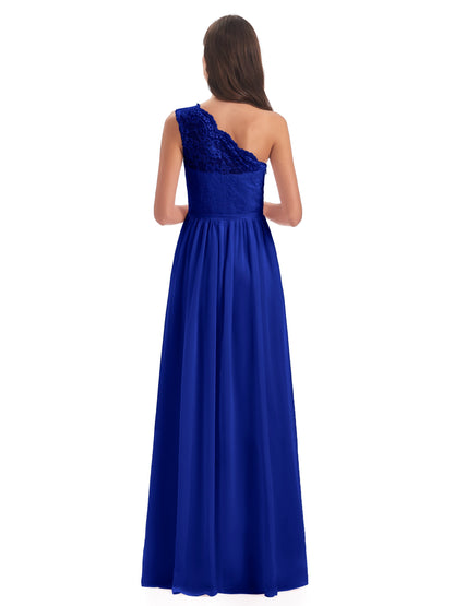 Kaiya One Shoulder Split Lace Long Bridesmaid Dresses
