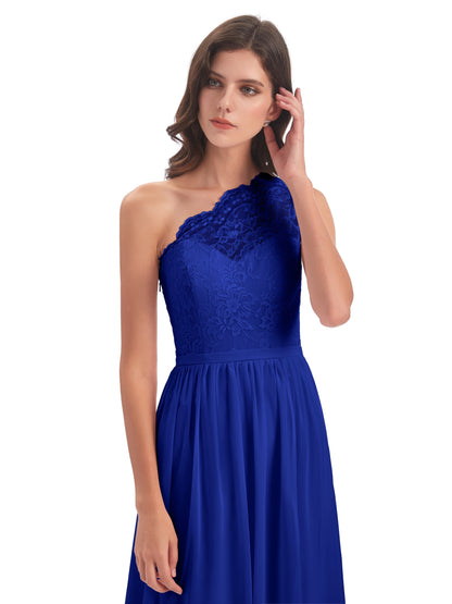 Kaiya One Shoulder Split Lace Long Bridesmaid Dresses