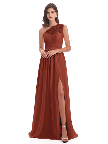 Kaiya One Shoulder Split Lace Long Bridesmaid Dresses