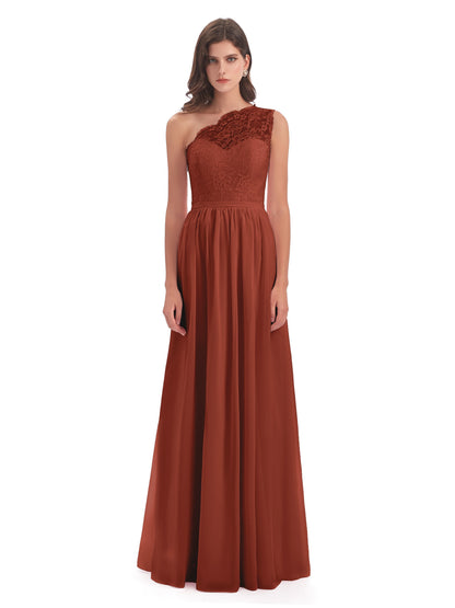 Kaiya One Shoulder Split Lace Long Bridesmaid Dresses