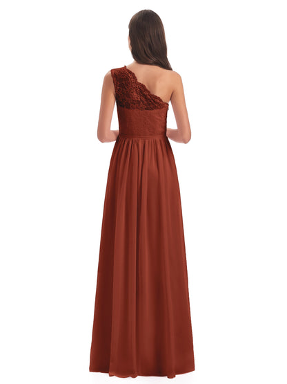 Kaiya One Shoulder Split Lace Long Bridesmaid Dresses