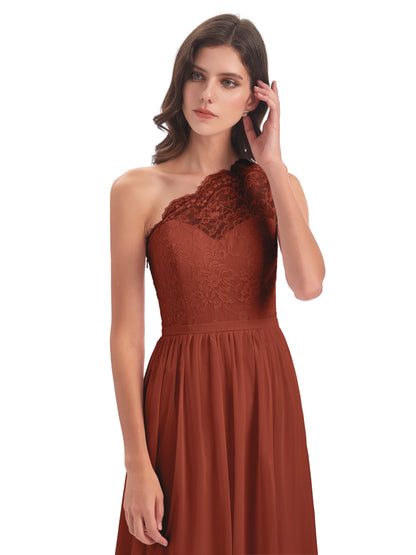 Kaiya One Shoulder Split Lace Long Bridesmaid Dresses