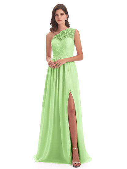 Kaiya One Shoulder Split Lace Long Bridesmaid Dresses