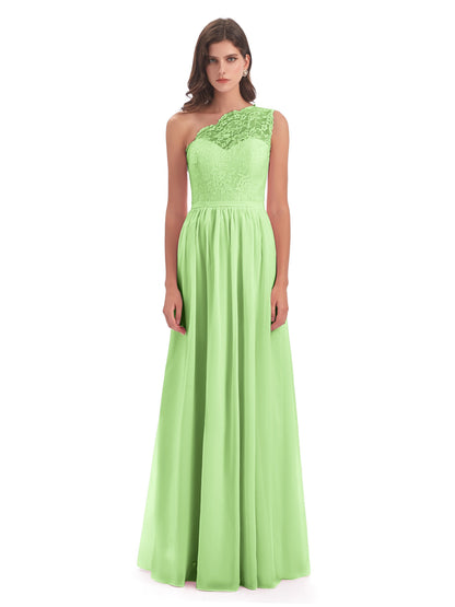 Kaiya One Shoulder Split Lace Long Bridesmaid Dresses
