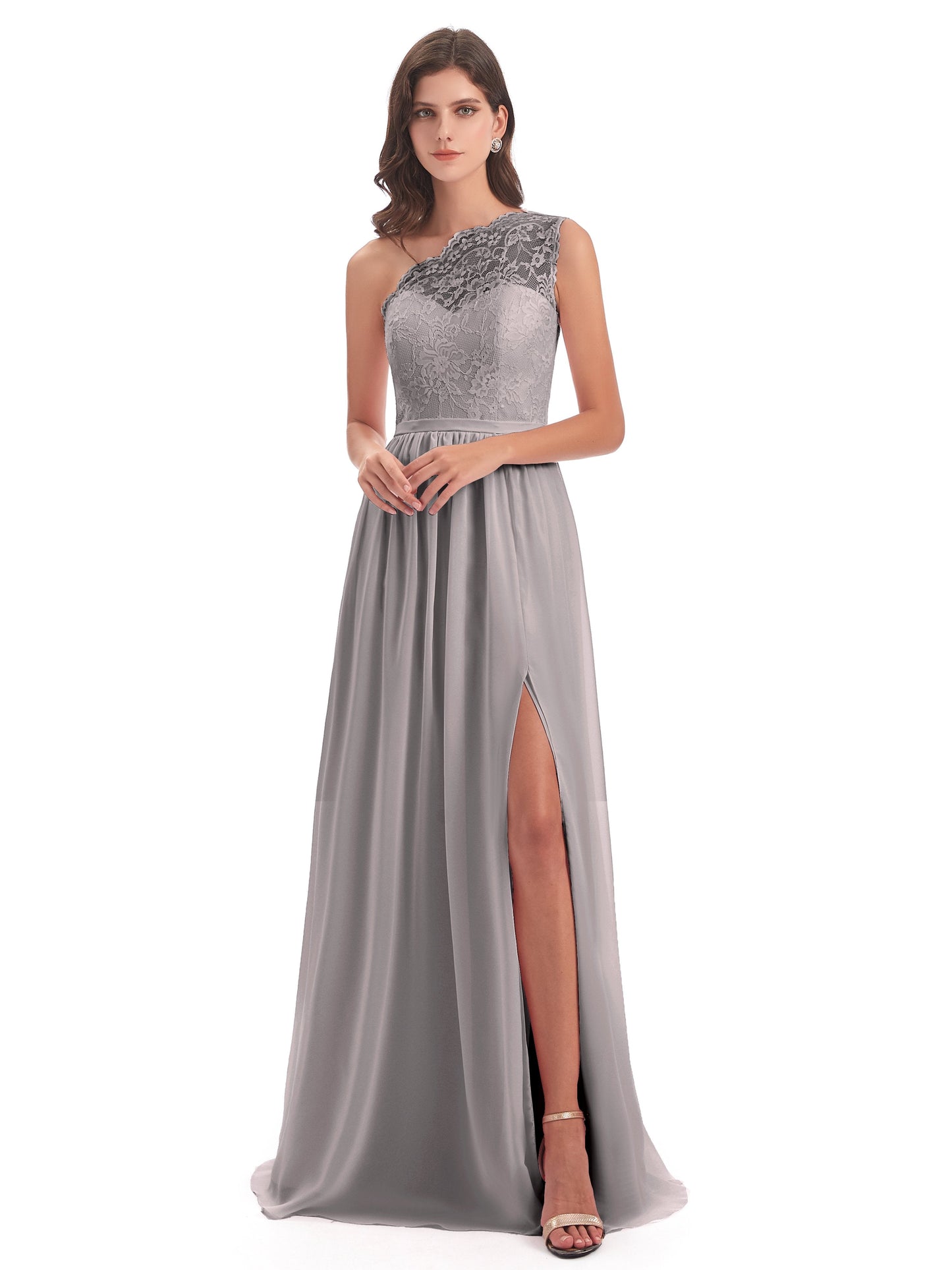 Kaiya One Shoulder Split Lace Long Bridesmaid Dresses