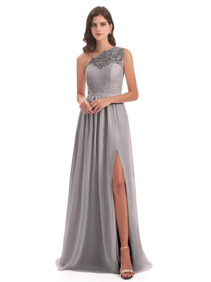 Kaiya One Shoulder Split Lace Long Bridesmaid Dresses