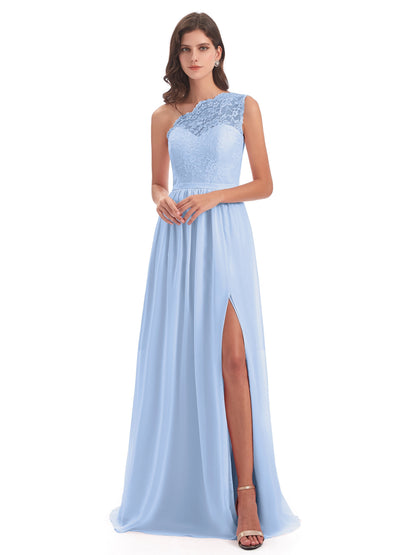 Kaiya One Shoulder Split Lace Long Bridesmaid Dresses