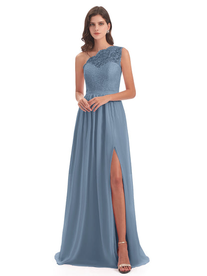 Kaiya One Shoulder Split Lace Long Bridesmaid Dresses