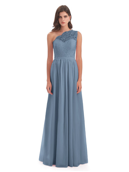 Kaiya One Shoulder Split Lace Long Bridesmaid Dresses