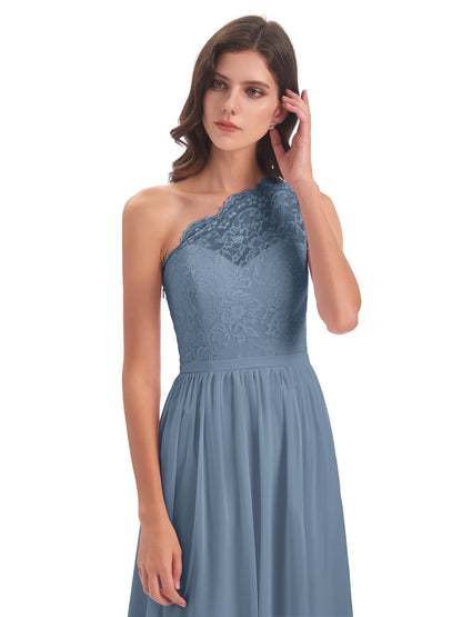 Kaiya One Shoulder Split Lace Long Bridesmaid Dresses