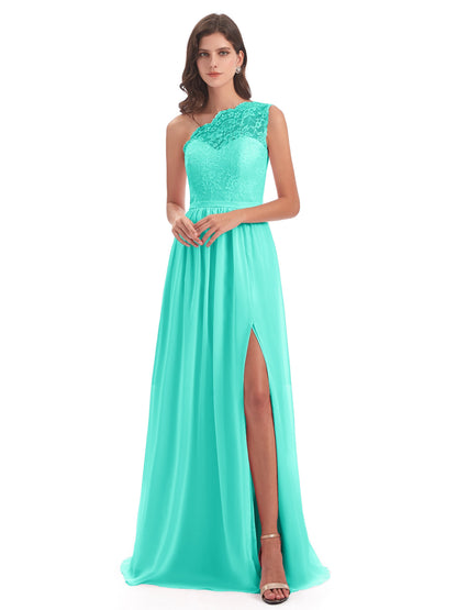 Kaiya One Shoulder Split Lace Long Bridesmaid Dresses