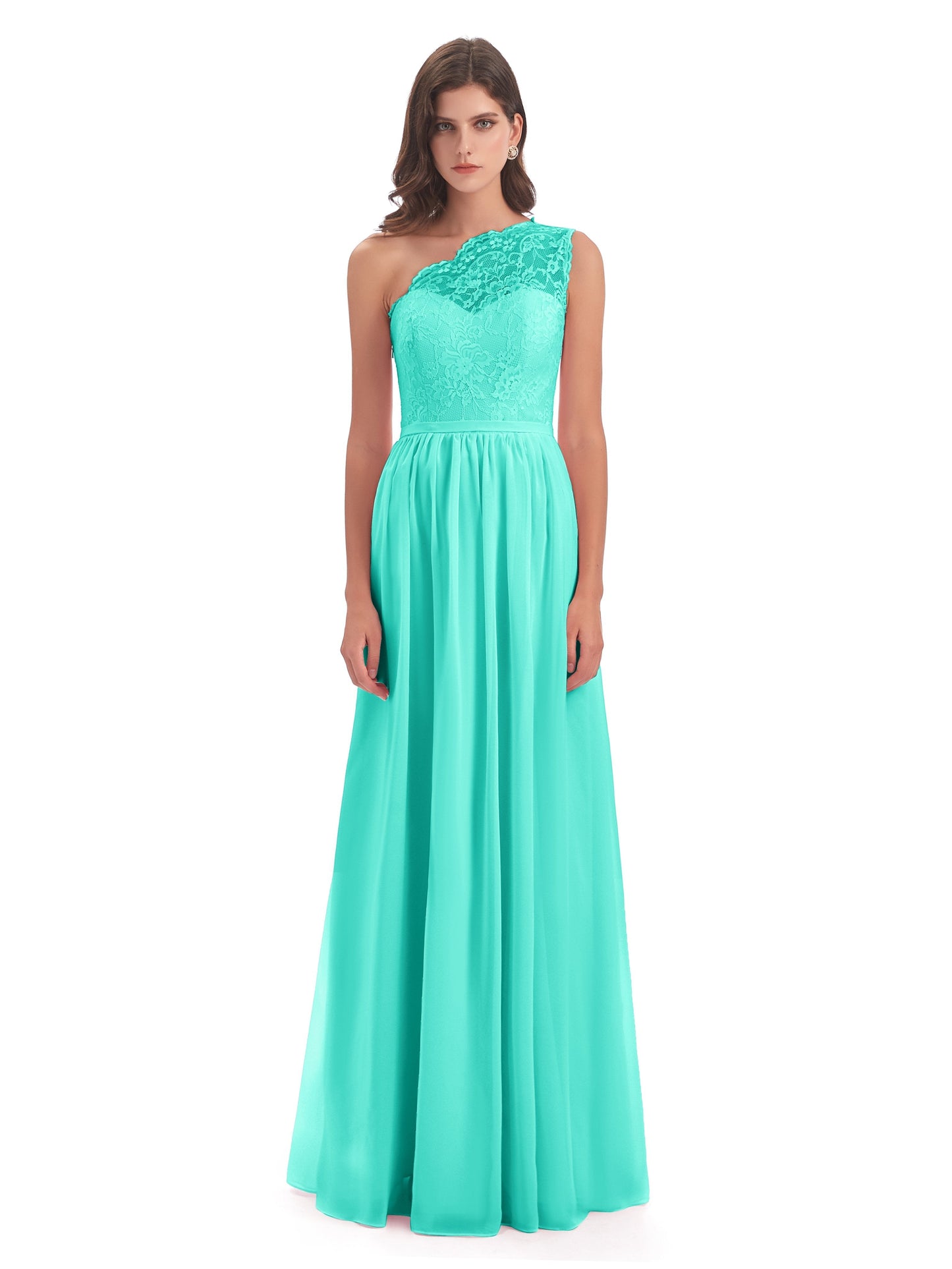 Kaiya One Shoulder Split Lace Long Bridesmaid Dresses