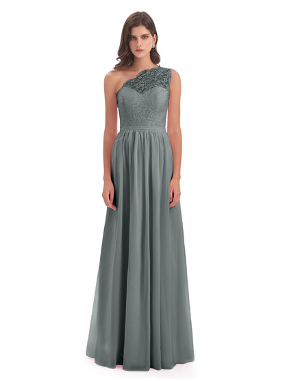 Kaiya One Shoulder Split Lace Long Bridesmaid Dresses