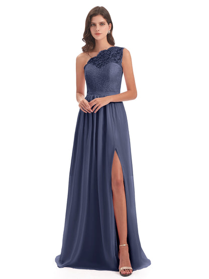 Kaiya One Shoulder Split Lace Long Bridesmaid Dresses