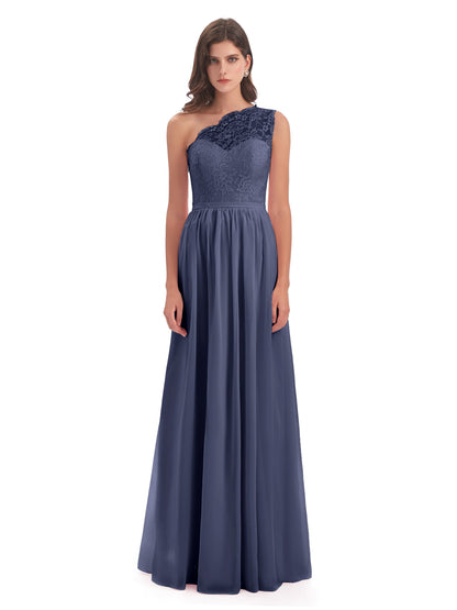 Kaiya One Shoulder Split Lace Long Bridesmaid Dresses